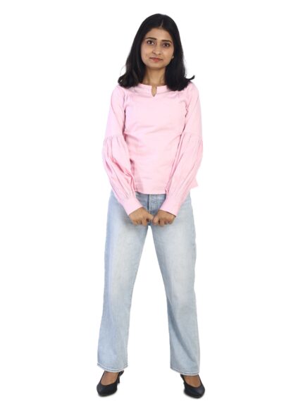 Peachy Pink A-Line Top With Balloon Sleeves