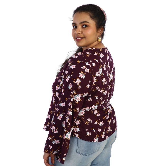 Elegant Maroon Floral Top For Office side view