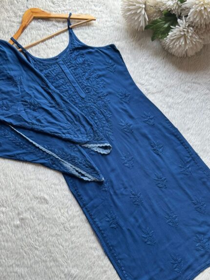 Noodle Strap Chikankari Kurta and Dhoti Set - Blue