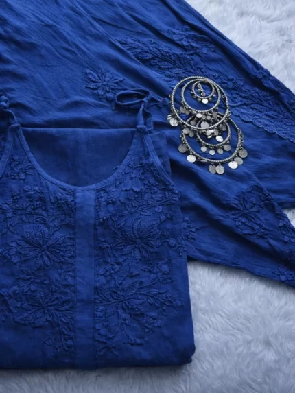 Noodle Strap Chikankari Kurta and Dhoti Set - Blue
