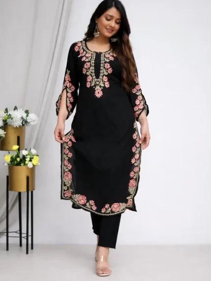 Black Rayon Chikankari embroidered Kurti