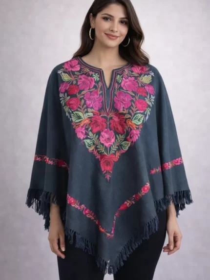 Kashmiri Ponchu - Dark Cyan