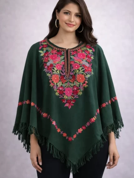 Kashmiri Ponchu - Green
