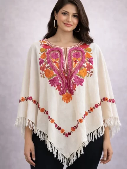 Kashmiri Ponchu - Off White