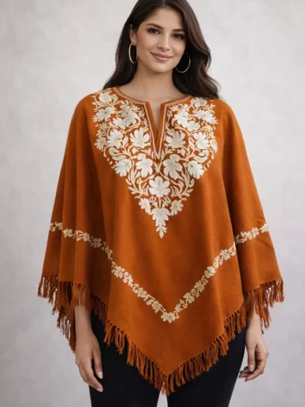 Kashmiri Ponchu - Rust Brown