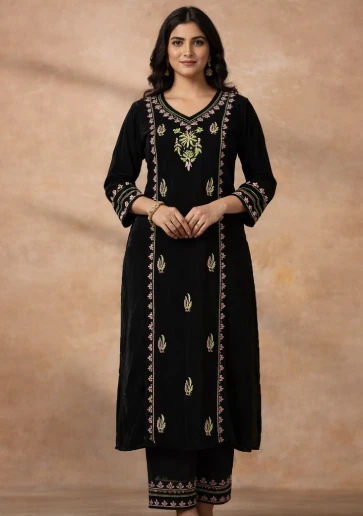 Chikankari Velvet Kurti Set