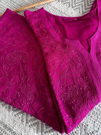 Premium Beautiful Resham Viscose Jaal Kurti - Dark Magenta