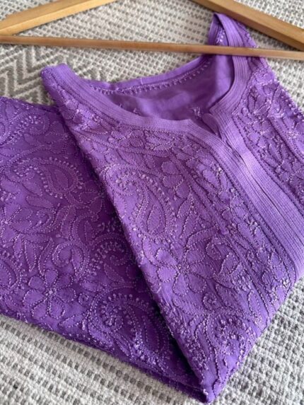 Premium Beautiful Resham Viscose Jaal Kurti - Violet