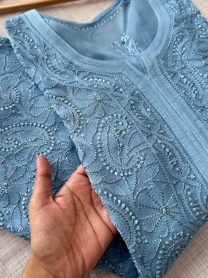 Premium Beautiful Resham Viscose Jaal Kurti - Grey