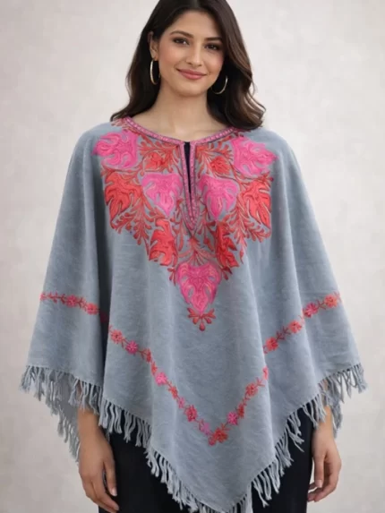 Kashmiri Ponchu - Ash Grey