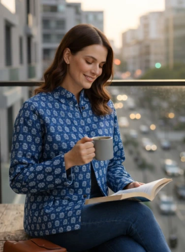 Short Jaipuri Quilted Reversible Jackets  – Blue White Print