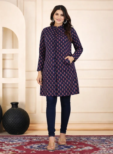 Long Coat For Winter Season - Dark Blue