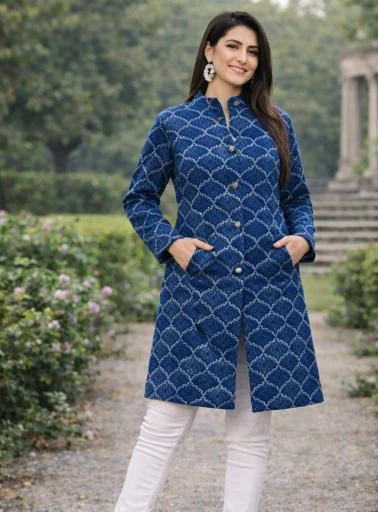 Long Coat For Winter Season - Light Navy Blue