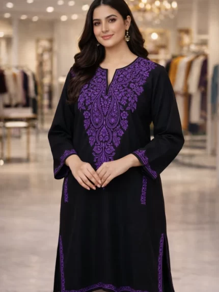 Designer Kashmiri Pherans - Black Violet