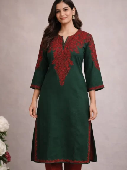 Designer Kashmiri Pherans - Dark Green
