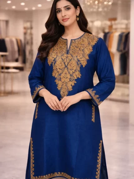 Designer Kashmiri Pherans - Navy Blue