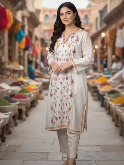 Designer Kashmiri Pherans - Cream White