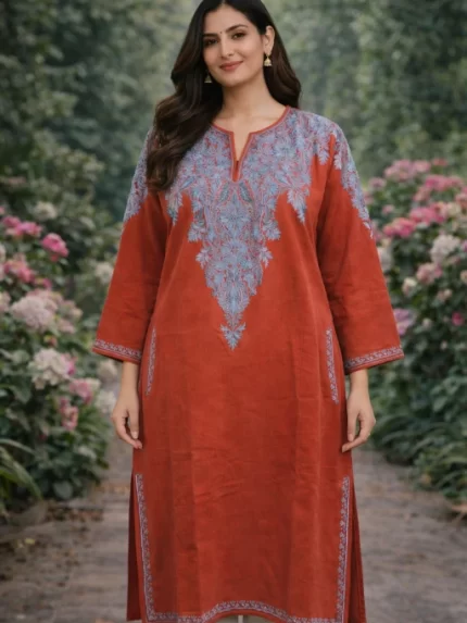 Designer Kashmiri Pherans - Rust Brown