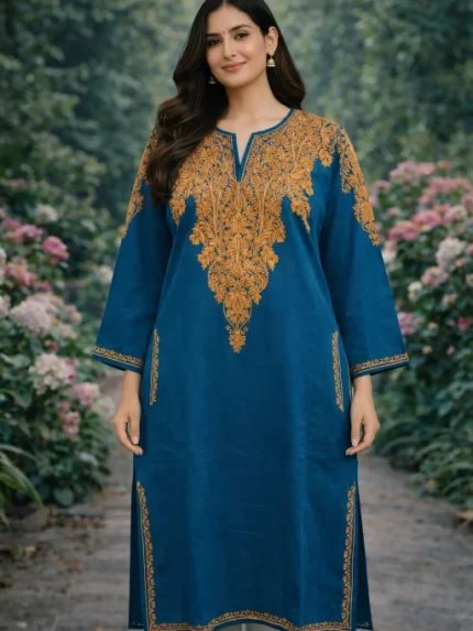 Designer Kashmiri Pherans - Teal Blue