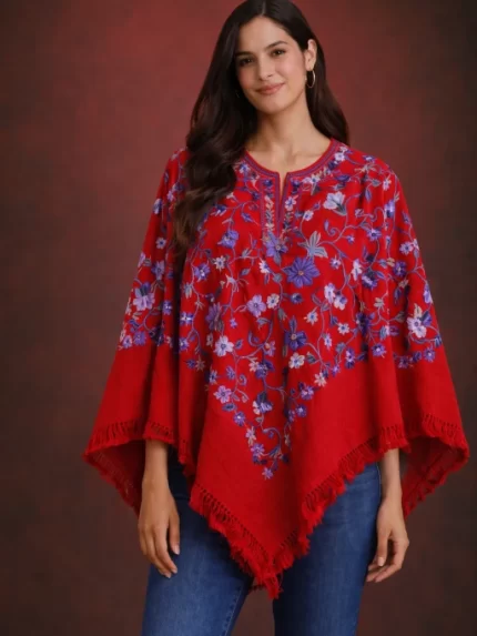 Full Work Poncho -Red Blue Work