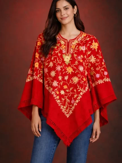 Full Work Poncho -Red Yellow Work