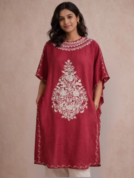 Embroidered Collar Kaftan - Pink