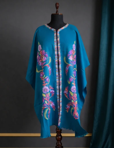 Kashmiri Ponchu- Turquoise