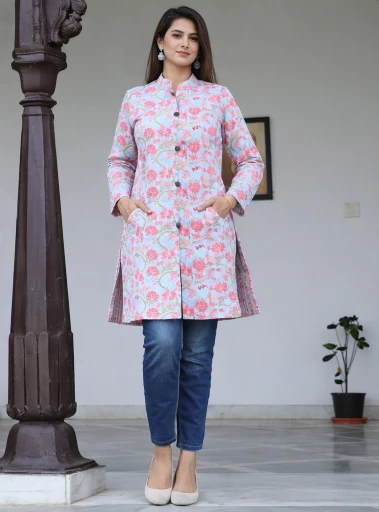 Long Coat For Winter Season - Light White Pink