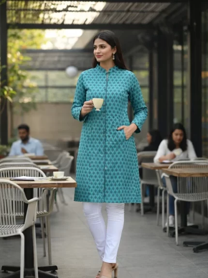 Long Coat For Winter Season - Sky Blue