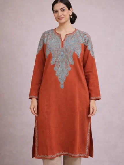 Designer Kashmiri Pherans - Rust Orange