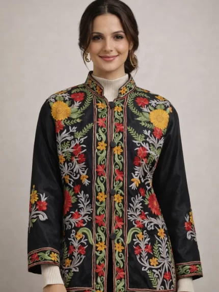 Kashmiri Embroidery Short Silk Coat