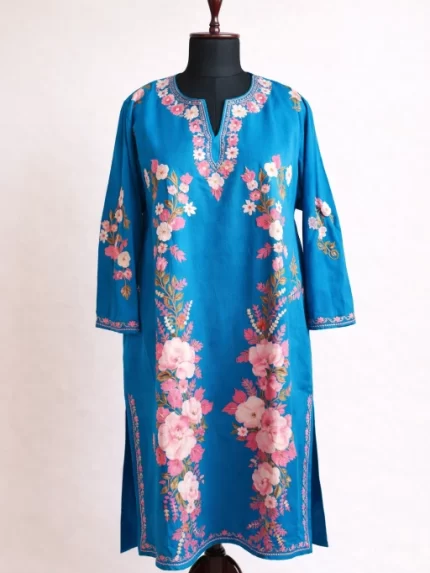 Kashmiri Woolen Kurti - Teal Blue